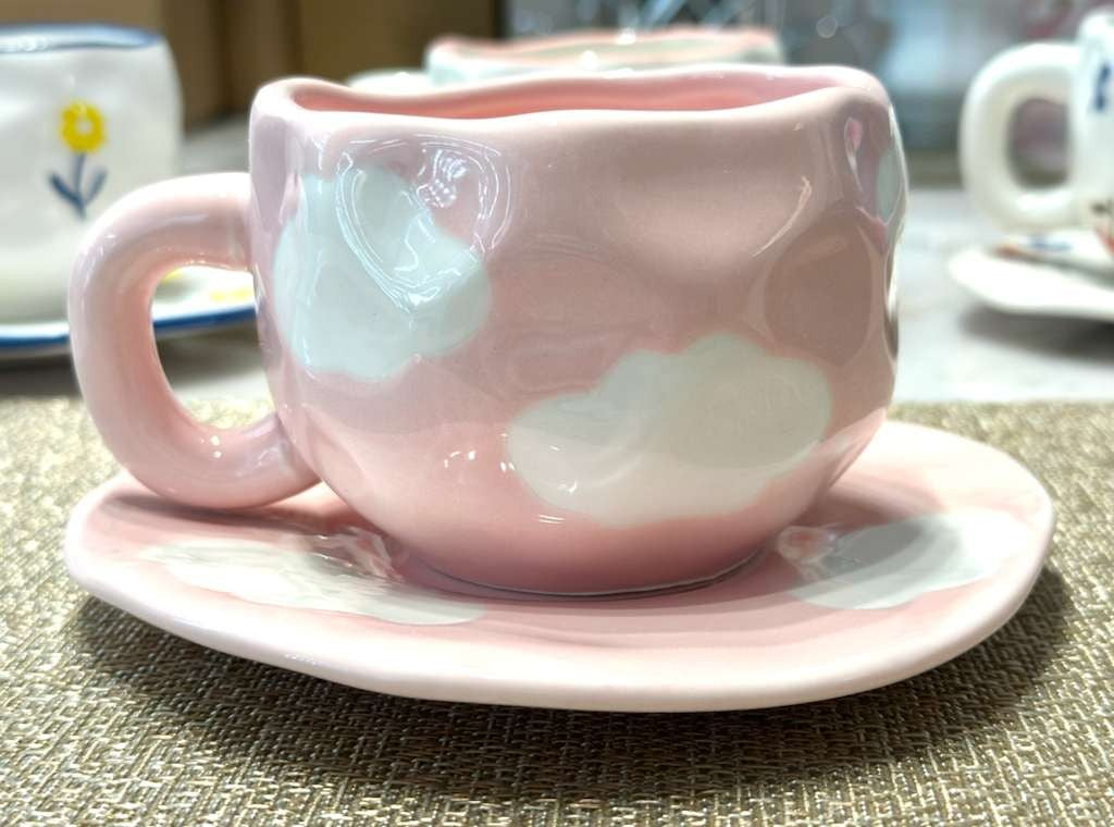 Hand-Painted Flower Bow Ceramic Cup and Saucer – 280ml Tea & Coffee Set