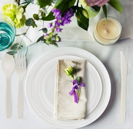 Compostable Dinnerware Set 250 PCS – Biodegradable Sugarcane Plates with Cornstarch Cutlery – Heavy Duty, Microwave Safe, Eco-Friendly Disposable Tableware for up to 50 Guests