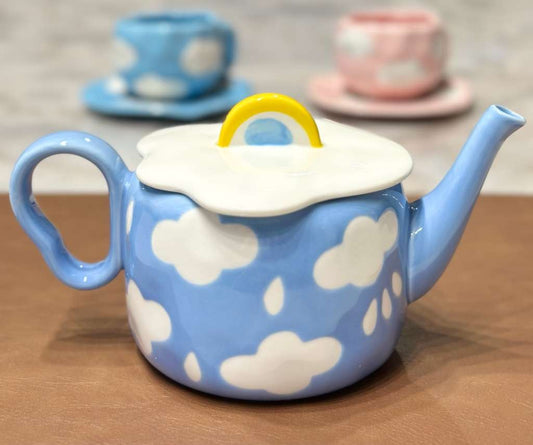 Hand-Painted Blue Sky & Clouds Ceramic Teapot – Large-Capacity, High-Temp Resistant Decorative Teapot